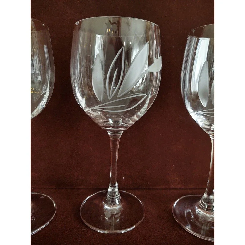 Spiegelau Blown Bavarian Cut Crystal  Etched Leaf Mid-Century Wine Glasses SPI57